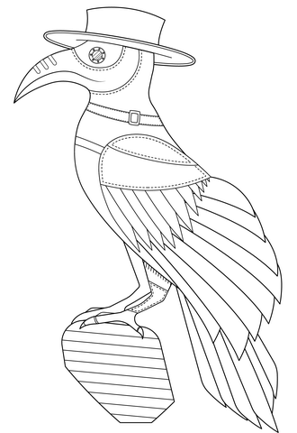 Steampunk Raven Coloring Page